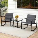 3 Piece Outdoor Rocking Bistro Set Porch Rocker Chairs with Tempered Glass Table-Gray by LJGDeals