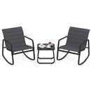 3 Piece Outdoor Rocking Bistro Set Porch Rocker Chairs with Tempered Glass Table-Gray by LJGDeals