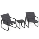 3 Piece Outdoor Rocking Bistro Set Porch Rocker Chairs with Tempered Glass Table-Gray by LJGDeals