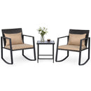 3-Piece Rocking Bistro Set with Cushions & Glass Table by DirectDeals