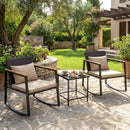 3-Piece Rocking Bistro Set with Cushions & Glass Table by LJGDeals