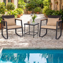 3-Piece Rocking Bistro Set with Cushions & Glass Table by DirectDeals