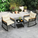 3 Piece Outdoor PE Rattan Rocking Bistro Set with 2-Tier Coffee Table-Black by LJGDeals