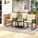 3 Piece Outdoor PE Rattan Rocking Bistro Set with 2-Tier Coffee Table-Black by DirectDeals