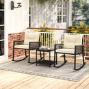 3 Piece Outdoor PE Rattan Rocking Bistro Set with 2-Tier Coffee Table-Black by LJGDeals