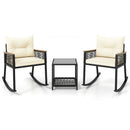 3 Piece Outdoor PE Rattan Rocking Bistro Set with 2-Tier Coffee Table-Black by LJGDeals