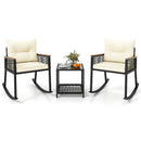 3 Piece Outdoor PE Rattan Rocking Bistro Set with 2-Tier Coffee Table-Black by LJGDeals