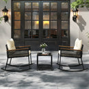 3 Piece Outdoor PE Rattan Rocking Bistro Set with 2-Tier Coffee Table-Black by LJGDeals