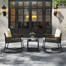3 Piece Outdoor PE Rattan Rocking Bistro Set with 2-Tier Coffee Table-Black by DirectDeals