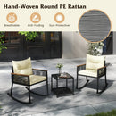 3 Piece Outdoor PE Rattan Rocking Bistro Set with 2-Tier Coffee Table-Black by DirectDeals