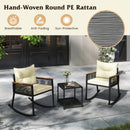 3 Piece Outdoor PE Rattan Rocking Bistro Set with 2-Tier Coffee Table-Black by LJGDeals