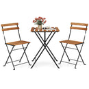 3 Piece Patio Acacia Wood Bistro Set with Slatted Seat and Tabletop-Brown