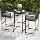 3 Piece Patio Bar Set Outdoor Wicker Bar Height Table and Armchairs-White by LJGDeals