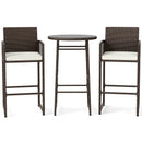 3 Piece Patio Bar Set Outdoor Wicker Bar Height Table and Armchairs-White