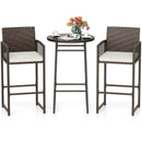 3 Piece Patio Bar Set Outdoor Wicker Bar Height Table and Armchairs-White by LJGDeals