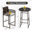 3 Piece Patio Bar Set Outdoor Wicker Bar Height Table and Armchairs-White by LJGDeals