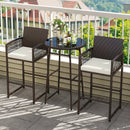 3 Piece Patio Bar Set Outdoor Wicker Bar Height Table and Armchairs-White by LJGDeals