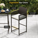 3 Piece Patio Bar Set Outdoor Wicker Bar Height Table and Armchairs-White by LJGDeals