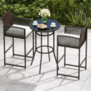 3 Piece Patio Bar Set Outdoor Wicker Bar Height Round Table and Armchairs-White by LJGDeals