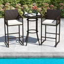 3 Piece Patio Bar Set Outdoor Wicker Bar Height Round Table and Armchairs-White by LJGDeals