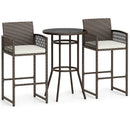 3 Piece Patio Bar Set Outdoor Wicker Bar Height Round Table and Armchairs-White by LJGDeals
