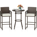 3 Piece Patio Bar Set Outdoor Wicker Bar Height Round Table and Armchairs-White by LJGDeals