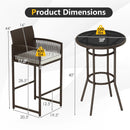 3 Piece Patio Bar Set Outdoor Wicker Bar Height Round Table and Armchairs-White by LJGDeals