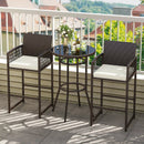 3 Piece Patio Bar Set Outdoor Wicker Bar Height Round Table and Armchairs-White by LJGDeals