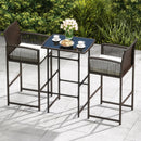 3 Piece Patio Bar Set Outdoor Wicker Bar Height Table and Armchairs with 2 Seat Cushions-White by LJGDeals
