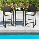 3 Piece Patio Bar Set Outdoor Wicker Bar Height Table and Armchairs with 2 Seat Cushions-White by LJGDeals