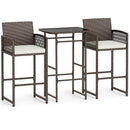3 Piece Patio Bar Set Outdoor Wicker Bar Height Table and Armchairs with 2 Seat Cushions-White by LJGDeals