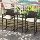 3 Piece Patio Bar Set Outdoor Wicker Bar Height Table and Armchairs with 2 Seat Cushions-White by LJGDeals
