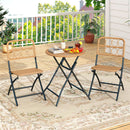 3 Piece Patio Bistro Set Folding Round Table and Chairs with Wicker Seat