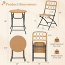 3 Piece Patio Bistro Set Folding Round Table and Chairs with Wicker Seat by LJGDeals