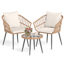 3 Piece Patio Bistro Set with PE Rattan Wicker Chairs and Tempered Glass Coffee Table by DirectDeals