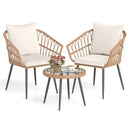 3 Piece Patio Bistro Set with PE Rattan Wicker Chairs and Tempered Glass Coffee Table by LJGDeals