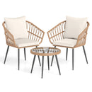 3 Piece Patio Bistro Set with PE Rattan Wicker Chairs and Tempered Glass Coffee Table by LJGDeals