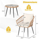 3 Piece Patio Bistro Set with PE Rattan Wicker Chairs and Tempered Glass Coffee Table by LJGDeals