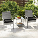 3 Piece Patio Furniture Set with Seat Cushions and Tempered Glass Tabletop for Balcony by LJGDeals