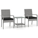 3 Piece Patio Furniture Set with Seat Cushions and Tempered Glass Tabletop for Balcony by LJGDeals