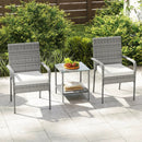 3 Piece Patio Furniture Set with Seat Cushions and Tempered Glass Tabletop for Balcony by LJGDeals