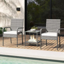 3 Piece Patio Furniture Set with Seat Cushions and Tempered Glass Tabletop for Balcony by LJGDeals