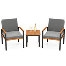 3 Piece Patio Furniture Set Outdoor Conversation Set with Coffee Table-Grey