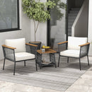 3 Piece Patio Furniture Set Rattan Chair Set with 2-Tier Coffee Table-White by LJGDeals