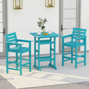 3-Piece Patio HDPE Bar Set with Square High-Top Table for Backyard and Poolside by LJGDeals