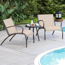 3 Piece Patio Metal Aluminum Wide Armchair and Table Set-Rusic Brown by LJGDeals