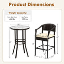 3-Piece Patio Rattan Bar Set with Tempered Glass Top for Backyard Poolside by LJGDeals
