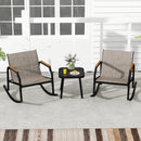 3 Piece Patio Rocking Bistro Set with Tempered Glass Coffee Table and Armrests for Porch-Brown by LJGDeals