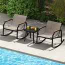 3 Piece Patio Rocking Bistro Set with Tempered Glass Coffee Table and Armrests for Porch-Brown by LJGDeals