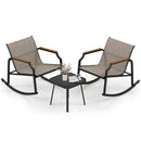 3 Piece Patio Rocking Bistro Set with Tempered Glass Coffee Table and Armrests for Porch-Brown by LJGDeals